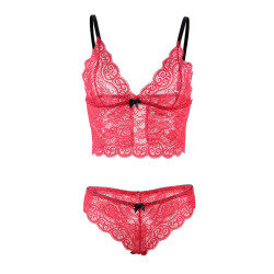 Subblime - 953898 Chemisier De Nuit En Soie Et Dentelle + Culotte Rouge S/M
